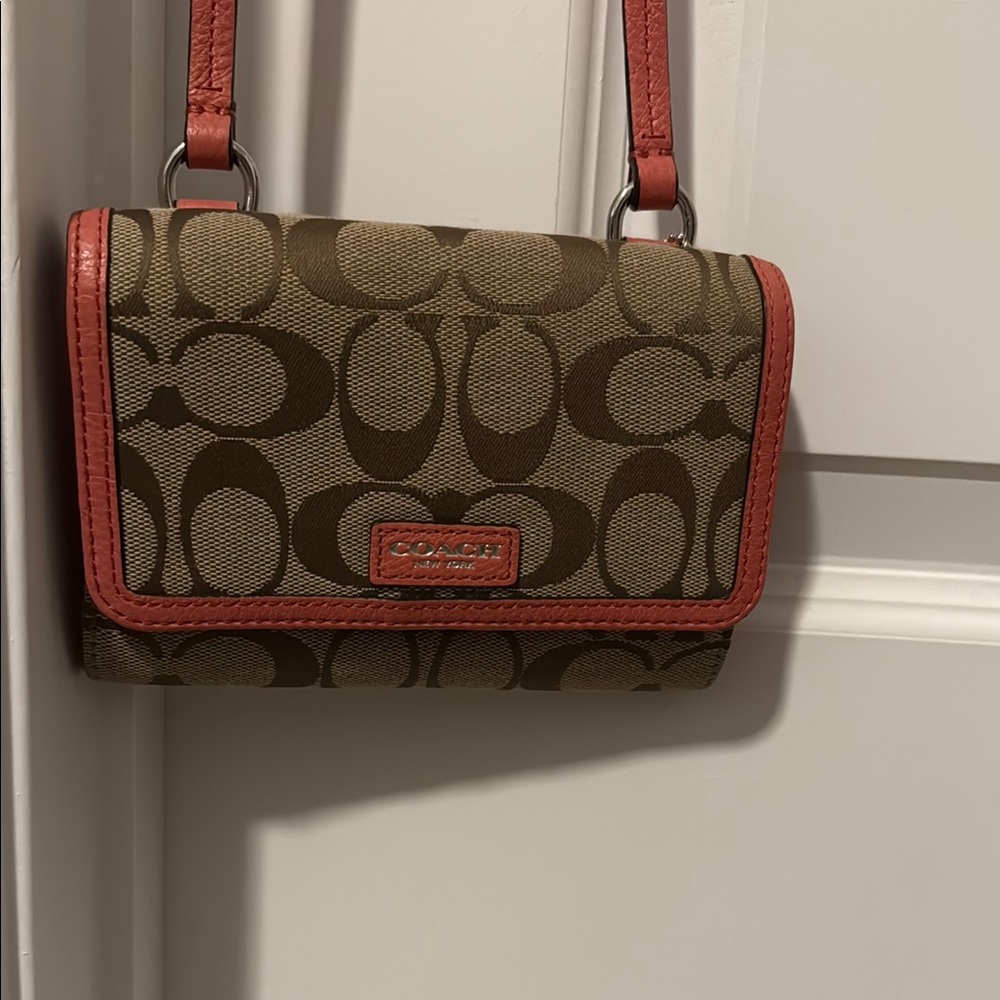 Coach Tan and Red Crossbody Bag